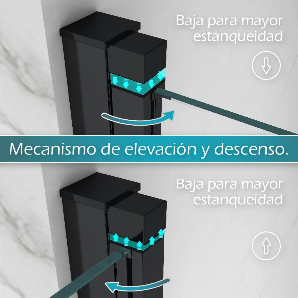 Puerta de Ducha Lara | Apertura Abatible, Cristal Seguridad 6mm, Negro Mate, Varias Medidas (negro mate, 74-77 | 195 cm)