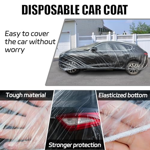 Image of 2PCS Disposable Car Cover, 15.7x24.7 ft Clear Plastic Car Cover with Elastic Band, Waterproof Car Snow Cover All Weather, Outdoor Full Exterior Covers for Automobiles SUV