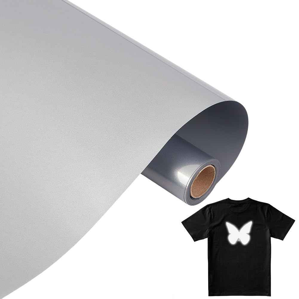 GORGECRAFT Reflective Heat Transfer Vinyl 30.6 x 2.4M Silver PU HTV Iron on Vinyls Transfers Roll DIY Designs for T Shirts Silhouette Cameo Heat Press Machine Easy to Cut Weed