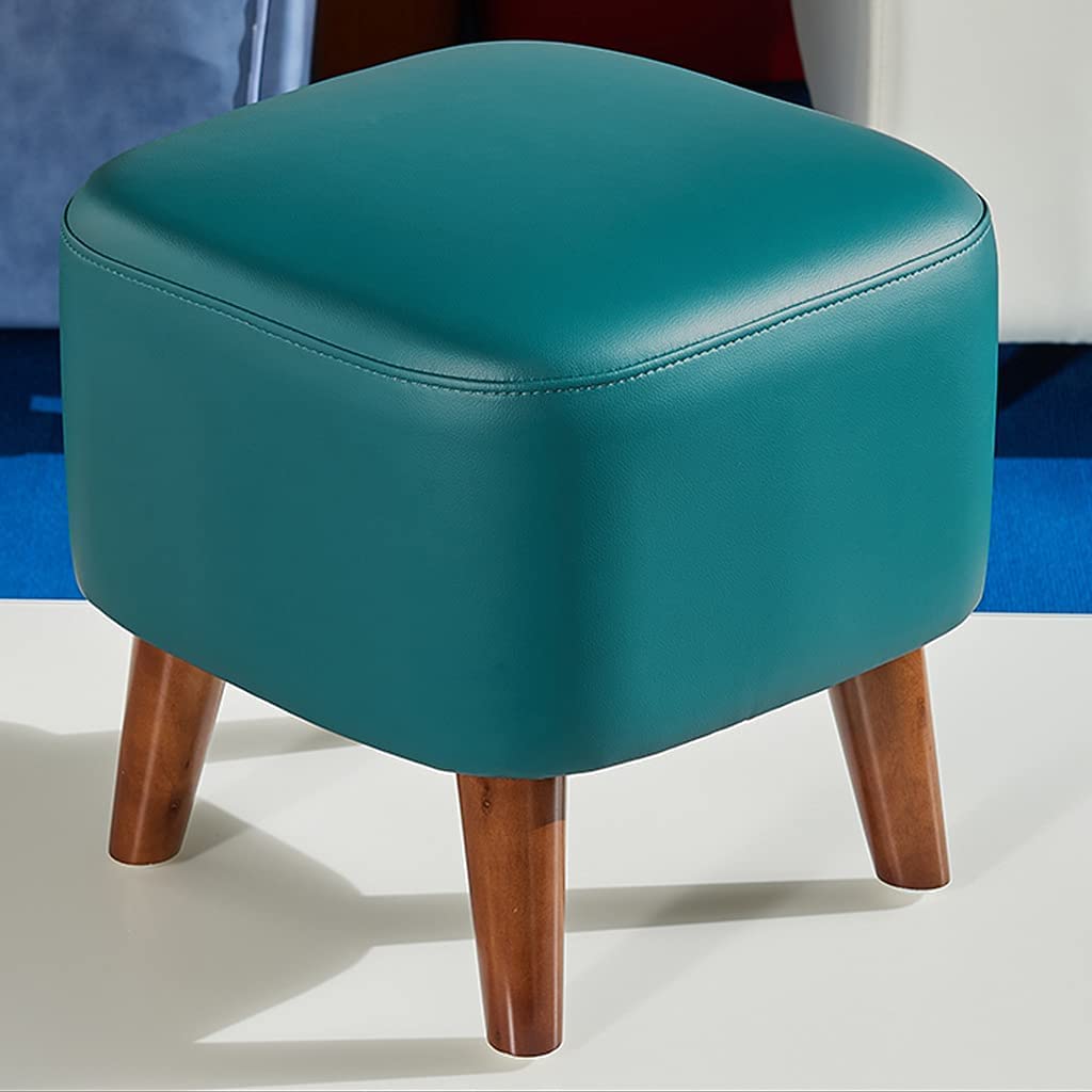 Petit repose-pieds de salon bleu pour s'asseoir et mettre ses chaussures