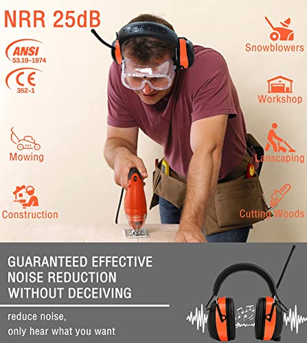 PROHEAR 033 2.0 Upgraded Bluetooth Hearing Protection AM FM Radio Headphones - 31SNR Noise Reduction Ear Muffs with Long-Lasting Stable Rechargeable Battery - 50 Hrs for Mowing Snowblowing - Orange - image 5
