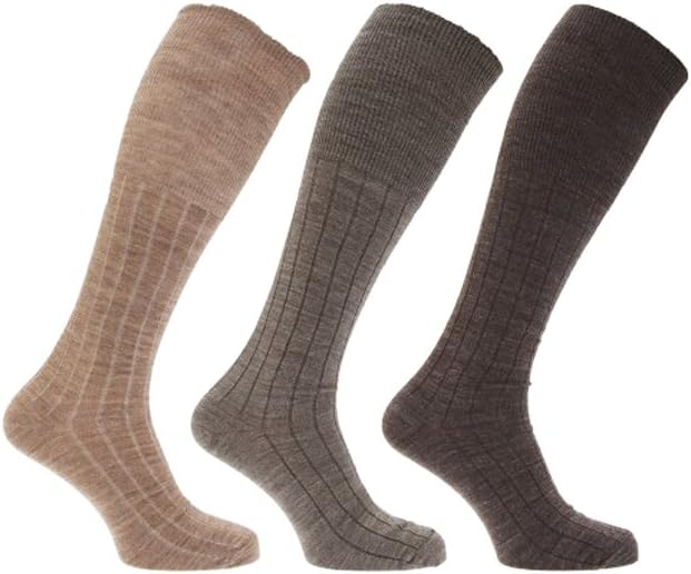 25% Lambs Wool Blend With Lycra Long Hose Mens Socks x 3 Pairs in Assorted Brown Shades UK 6-11