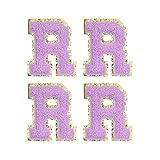 sourcing map 4Pcs Écusson Lettre Patch Thermocollant Repasser Violet Alphabet R 3.1in Hau...