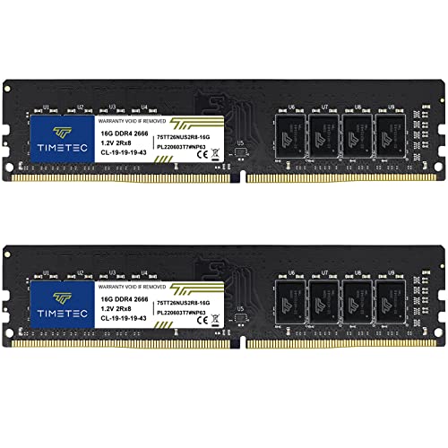 Timetec 32GB KIT(2x16GB) DDR4 2666MHz PC4-21300 Non-ECC Unbuffered 1.2V CL19 2Rx8 Dual Rank 288 Pin...