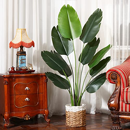 Mosade 5Ft Artificial Bird Of Paradise Plant,Tall Fake Tropical Palm Tree With Woven Seagrass Basket, Realistic Faux Tree,10 Detachable Trunks Silk Plants For Modern Home Décor Indoor Office,2Pack #TOP4