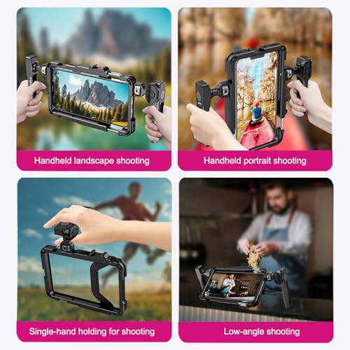 Image of Smartphone Video Rig with Handle, Universal Metal Phone Cage, Aluminum Alloy Phone Video Stabilizer Grip Compatible with iPhone for Samsung for Pixel and Other Android Phones (Black)