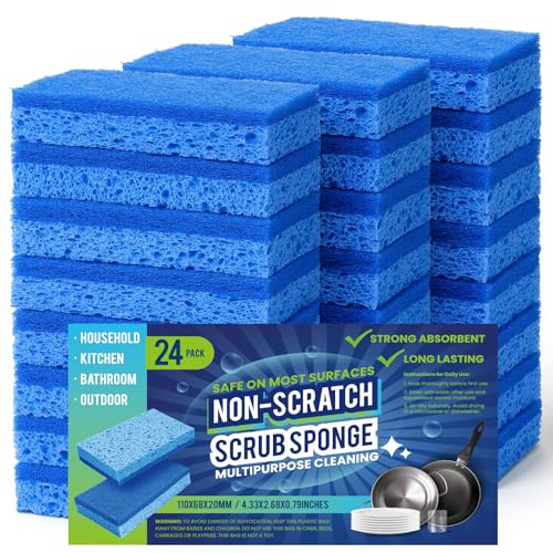Image of Metflavor Kitchen Sponges, 24 Count, Dual-Sided Non-Scratch Scrub Sponge