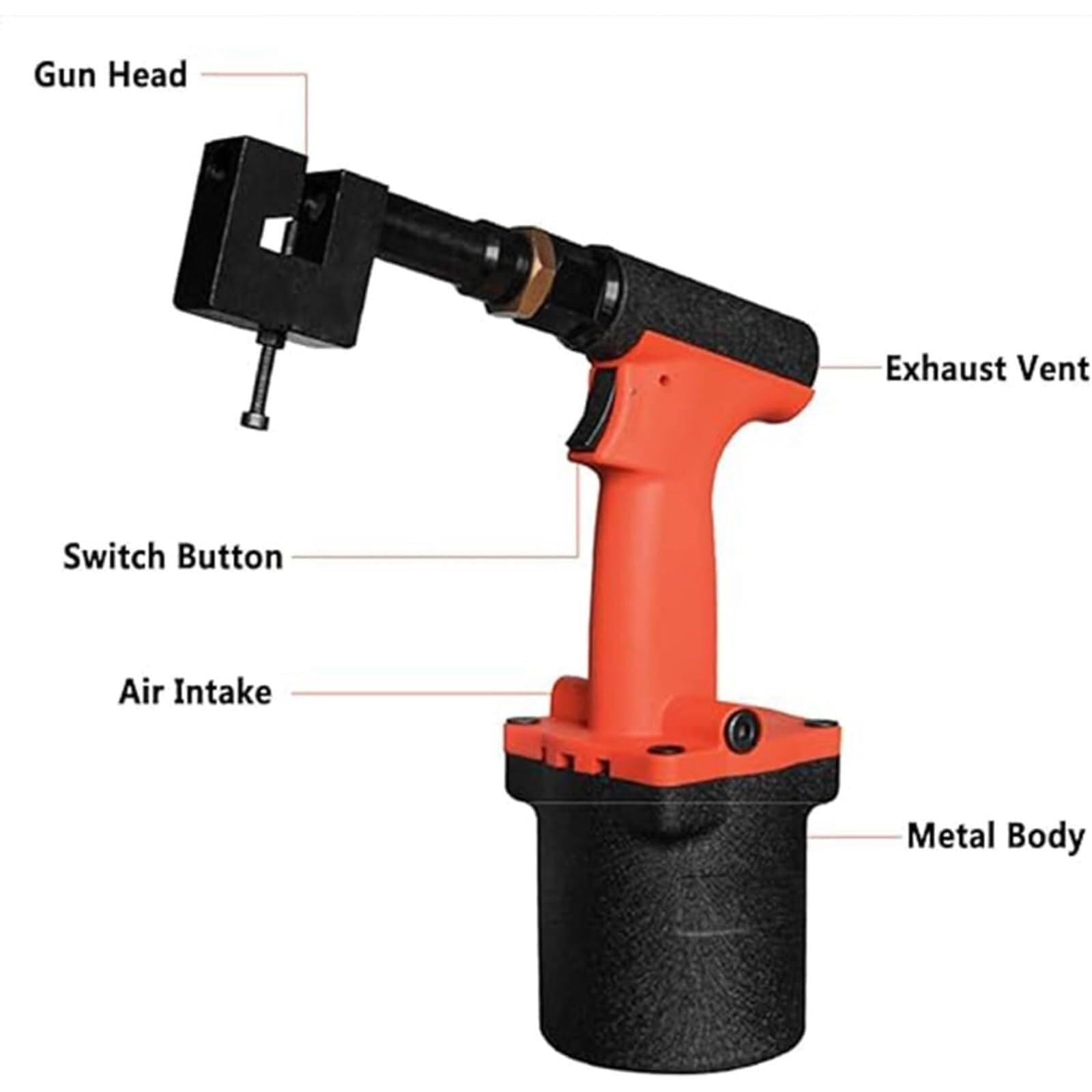 Strumento di apertura pneumatico in metallo, perforatore regolabile da 3,2 a 12,3 mm, con testa rotante a 360°, ideale per fabbrica, ufficio e uso domestico (6 mm)
