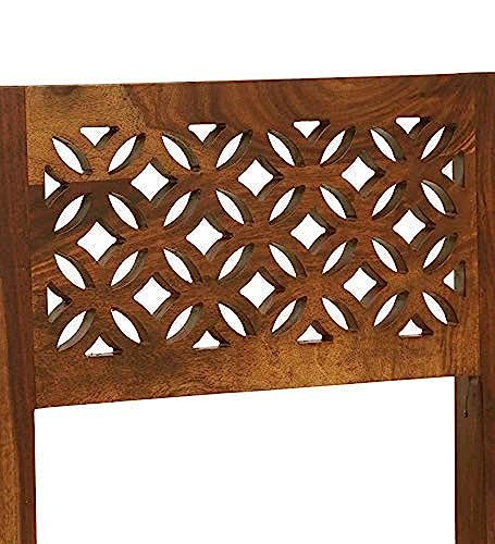 Image of Furniture Sheesham Wood CNC Dining Study Chair Set for Dining Room Wooden Cushion Chair for Living Room Study Room Home and Office (Set of 4, Brown Finish) | 1 Year Warranty