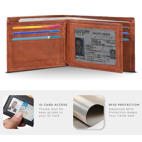 Image of Oak Leathers Leather Wallet for Men - RFID Bifold Wallets with 9 Credit Cards 1 ID Window Slim Minimalist Front Pocket Gift For Men