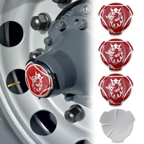 4 piezas de adhesivos de aluminio Griffin para tapas centrales de ruedas de camiones Scania, con emblema de marca (rojo y plateado)