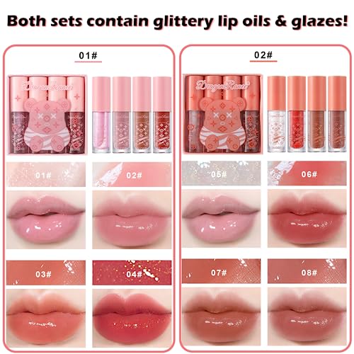 4Packs Lip Oil and Lip Gloss Set, Lip Oil Hydrating Non-sticky Lip Glow Oil Tinted Clear Lip Plumper Moisturizing Lipgloss Set Gift For Women and Teenage Girl (01) - Image 6