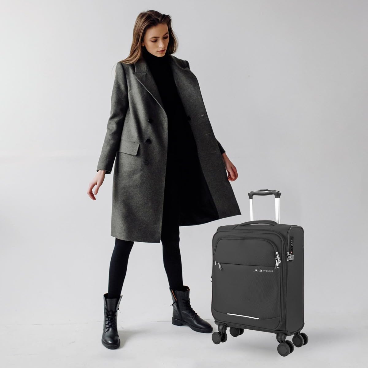 JASLEN - Valigia 55x40x20 Trolley Bagaglio a Mano. Valigie per i Tuoi Viaggi in Cabina. Trolley Bagaglio a Mano. Materiale EVA Polyester Resistente e Super Leggero, Nero