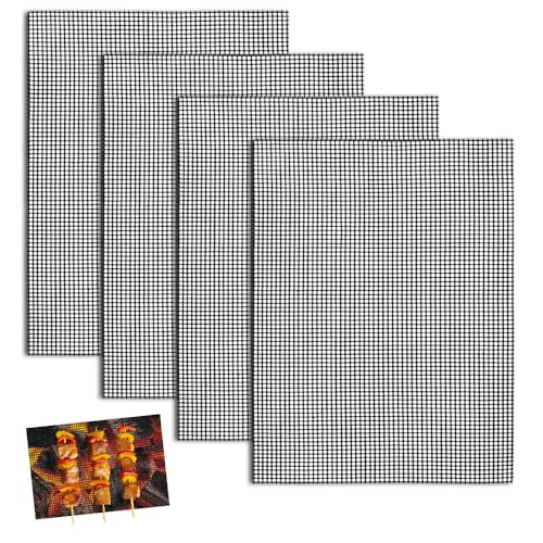 HMCEY Lot de 4 Grille Barbecue Découpable 40 X 30 cm,Grillage Tapis de Cuisson Barbecue Réutilisable,Tapis en Maille Antiadhésif,Tapis de Grill en Maille,Tapis de Cuisson Gril Gaz pour Viande