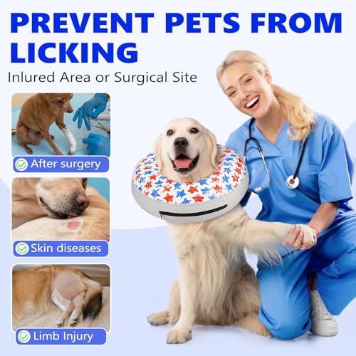 Image of Inflatable Dog Cone Collar to Stop Licking, Soft Neck Donut Collar After Surgery, Adjustable Recovery Cone for Small Medium Large Dogs (Star,S)