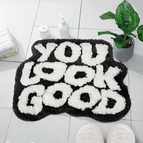 Image of TOIVO You Look Good Bath Mat - Stylish Funny Pink Bathroom Rug with Cute Words, Absorbent & Non-Slip - 25x21 inch (Black)