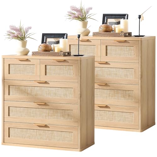 Image of LEYAOYAO Rattan Dresser Set 2 for Bedroom, 33.5 inch Small Chest of Drawers