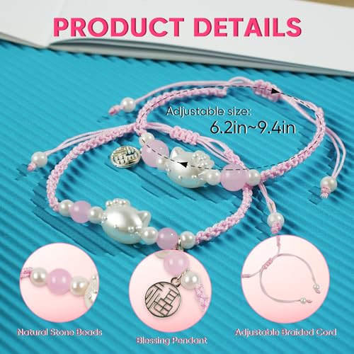 Lucky Cat Bracelet Cute Kitten Charm Adjustable String for Women Couples/Friendship Matching Bracelets kitty Bracelets Set Valentine's Day Birthday Jewelry2