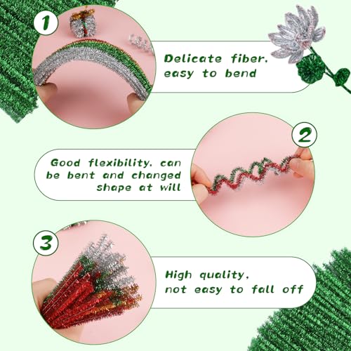 Image of ZXIIXZ Pipe Cleaners, 100 Pcs Glitter Green Pipe Cleaners Bulk for Crafts