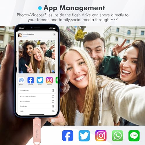 Apple MFi Certified 512GB Photo Stick, Flash Drive for iPhone Memory Stick for Photo/Video Backup Stick, High-Speed USB Stick iPhone Storage Drive Compatible for iPhone/iPad/Android/PC (Pink)