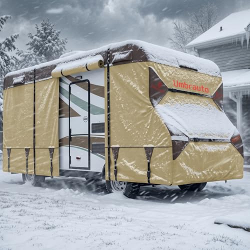 Umbrauto Class C RV Cover 23' ~ 26' – Upgraded Heavy-Duty 9-Layers Top Class C Motorhome Cover, Windproof & Breathable Toy Hauler Travel Trailer Covers Includes 3 Extra Straps & Gutter Covers