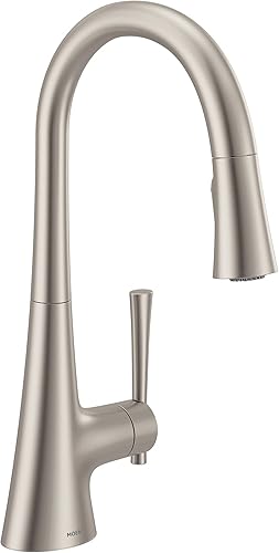 Moen 9126SRS Kurv Collection - Grifo de cocina extraíble con un solo mango con refuerzo de potencia y reflejo, acero inoxidable resistente a las