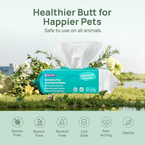 Image of HICC PET Rear-End & External Anal Area Cleaning Deodorizing Wipes for Dogs & Cats, Hydrating & Nourish Fur Dog Grooming Wipes for Daily Cleaning,400 Counts