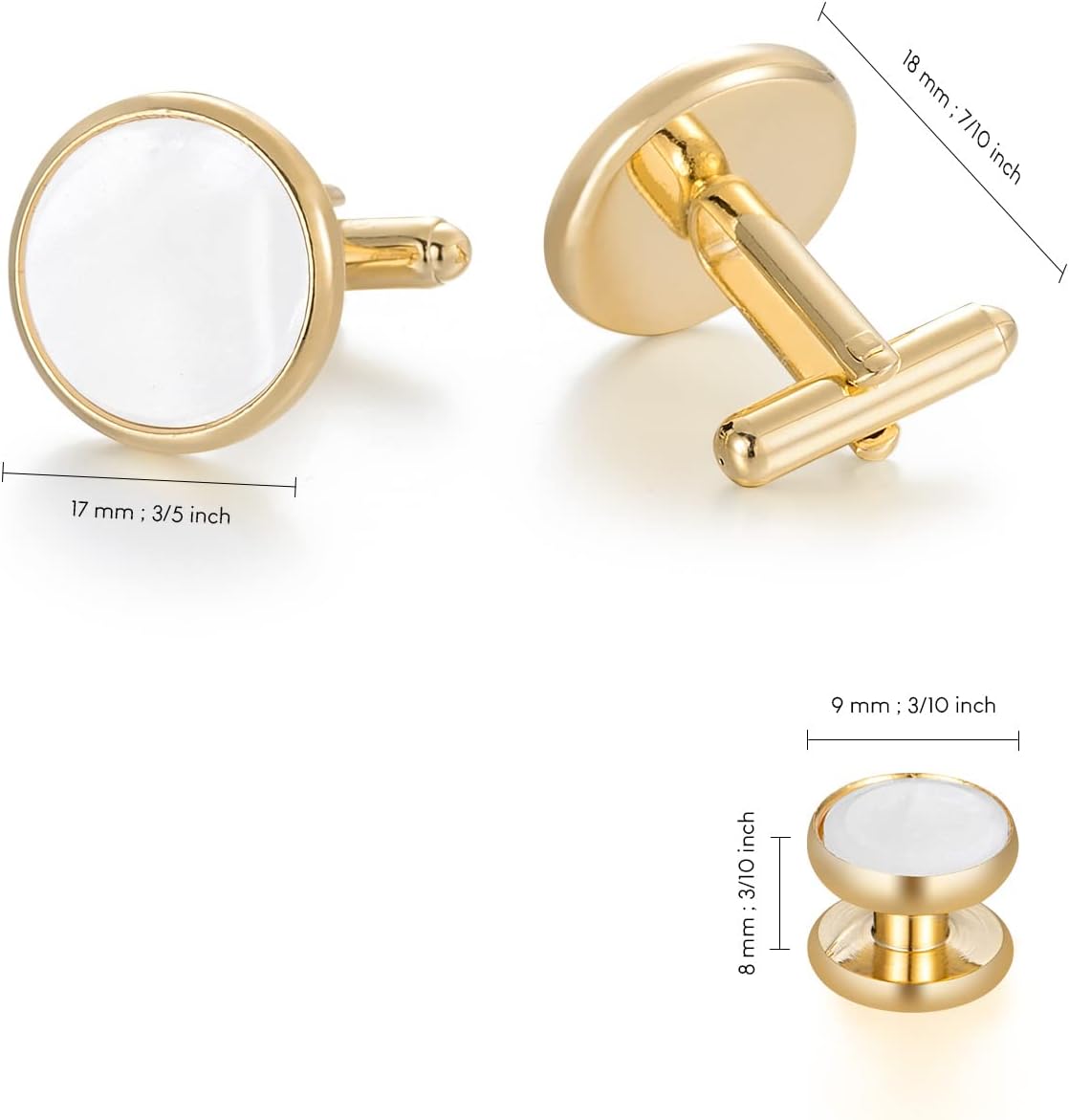 wynameleri Mens Classic Shirts Cufflink Studs, Mother-of-Pearl Tuxedo Shirt Button and Cuff Links Set, Formal Business Wedding Jewelry - Image 3