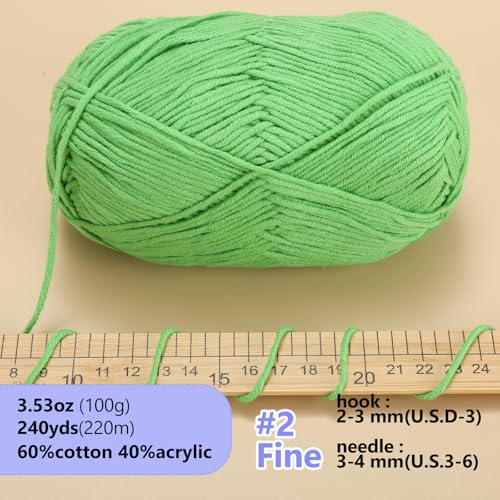 Image of LUCKY BALL Milk Cotton Yarn, 100g / 240 yd 60% Cotton 40% Acrylic #2 Fine Sport Yarn, Soft Crochet & Knitting Yarn for Amigurumi Dolls, Baby Items, Flowers, Hats, Sweaters, Blankets(Emerald Green)