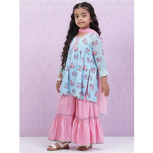Image of BIBA Girls Viscose Flared Kurta Garara Suit Set