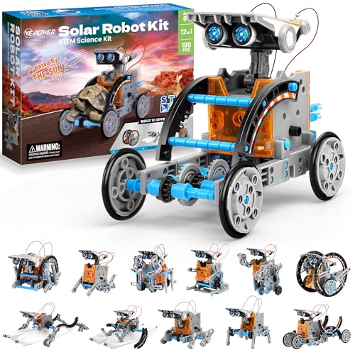 VEPOWER Solar Robots para Niños, 12 en 1 Stem Kit de Montaje Robótico Accionamiento Dual Solar y de Batería, Kits de Experimentos de Bricolaje para 8 a 13 Años(190 Piezas)