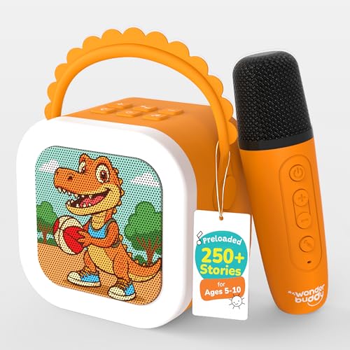 StoryBox Mini, 250+ Stories Preloaded, Karaoke Mic for Singing, RGB Lights, Kids BT Speaker, Musical Toy, Birthday Gift for 6-10 Year Kids - Dino with