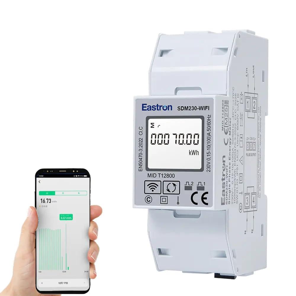 Eastron SDM 230 WIFI Tuya, medidor multifuncional monofásico de hasta 100A con pantalla LCD retroiluminada