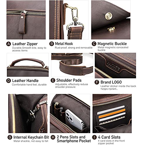 Contacts Full Grain Leather Messenger Bag for Men Crossbody Shoulder Bag Travel Handbag Fit 10.5" iPad Satchel Bag (Brown) 5