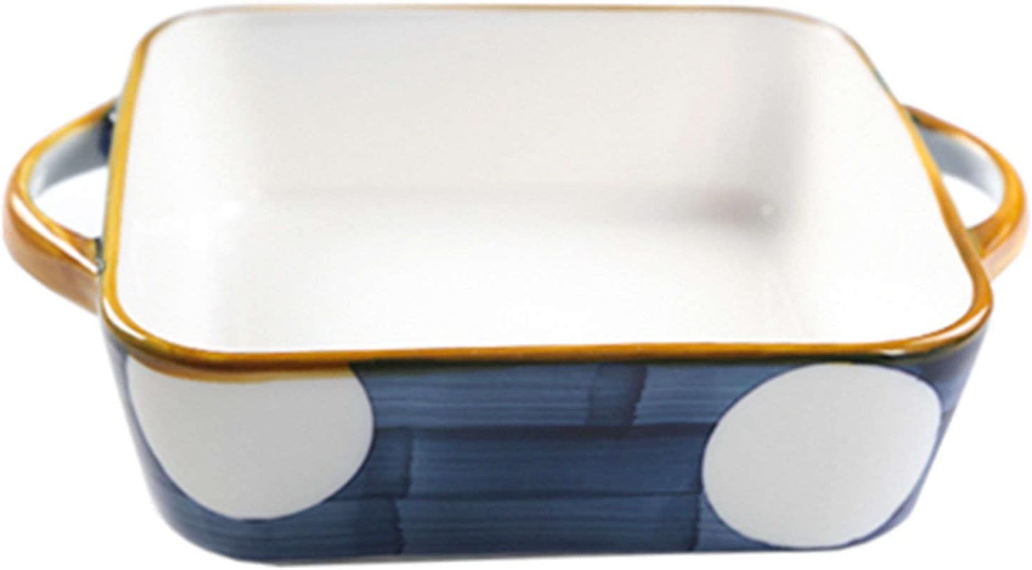 Lasagne Dish Large Deep, Rectangular Lasagne Pan With Handle, Small Ceramic Bakeware Pan For One Person, Porcelain Baking Dish Oven Proof-blue-600ml 21oz