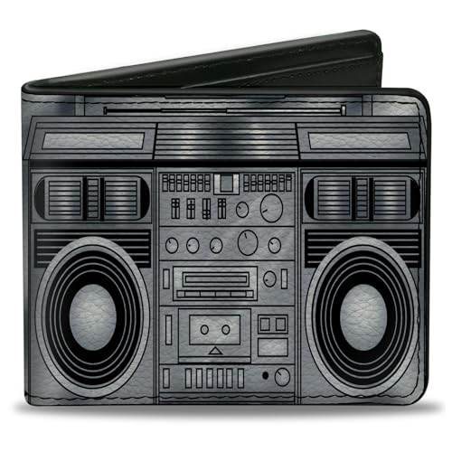 Buckle-Down Men's Wallet, Bifold, Boombox Grays Black, Vegan Leather, 4.0