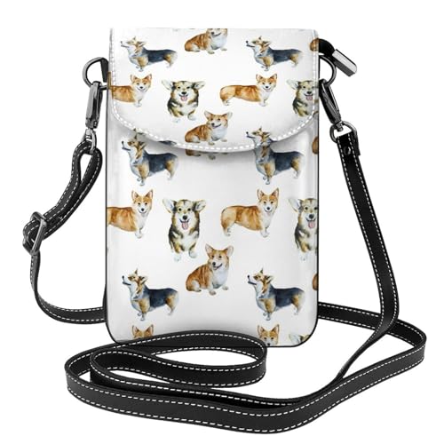 Petit sac bandoulière pour femme portefeuille cuir PU motif corgi amusant