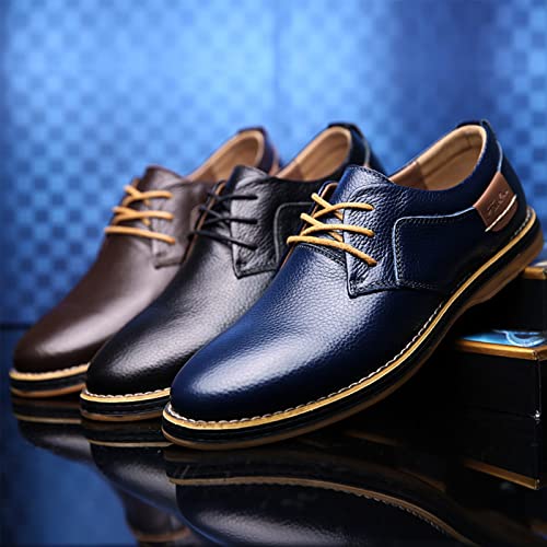 Men's Casual Leather Formal Oxford Shoes Non-Slip Breathable Lace Up Dress Shoes Round Toe Flat Comfortable Business Shoes for Dating Work 5