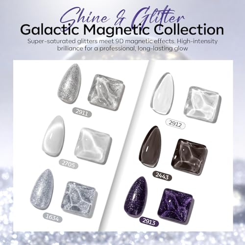Image of modelones Gel Nail Polish Set with French Tip and heart cat eye magnet, 6 Colors Jelly Sheer Black White Cat Eye Silver Blue Purple Glitter Gel Polish Kit Soak Off UV Salon DIY at Home Gift for Women