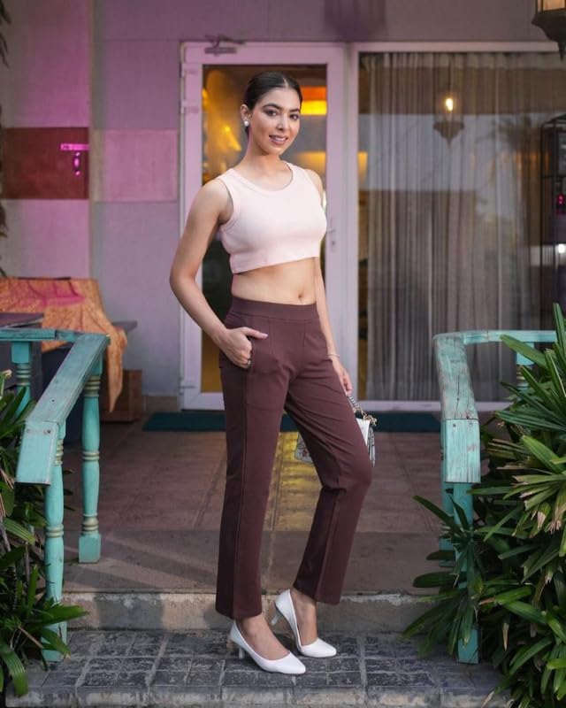 Image of Mlada All Day Cotton Track Pants for Women with 3 Zip Pockets | Regular Fit Mid Rise Track Pants with Stretchable Elastic Waist and Interlock Seams to Prevent Chafing