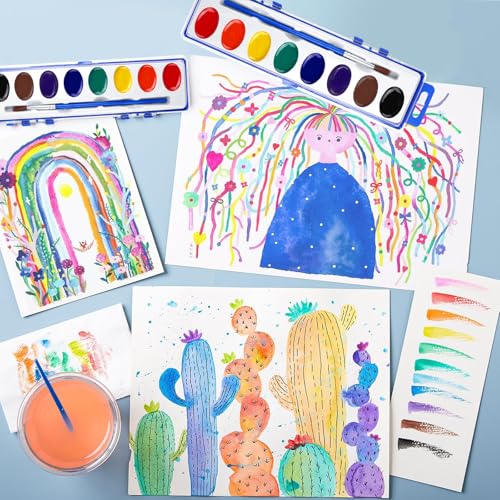 Fumile 8WC-48 Watercolors Paint Set Bulk,48 Pack,8 Washable,Bright Colors With Paintbrush.Watercolors Paint Set Kids For Parties thumb #6