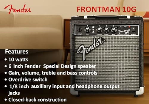 image for Fender Frontman 10G Guitar Combo Amplifier - Black Bundle with Cable a
