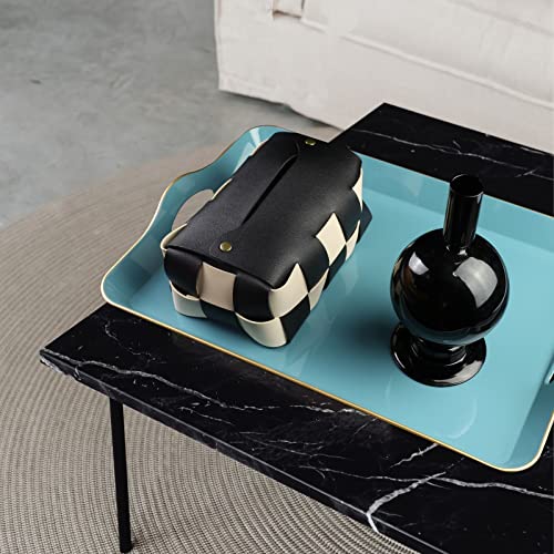 Leemxiiny Teal Blue Decorative Tray For Coffee Table With Handles, Plastic Rectangular Serving Tray For Living Room, Bathroom, Outdoors, 11.8"*17.3" #TOP4