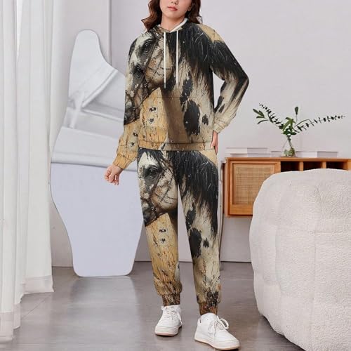 Boys Girls 2 Piece Sets Hoodie and Pants Sweatshirt Set 2 Pieces for Kids, Horse Native American2