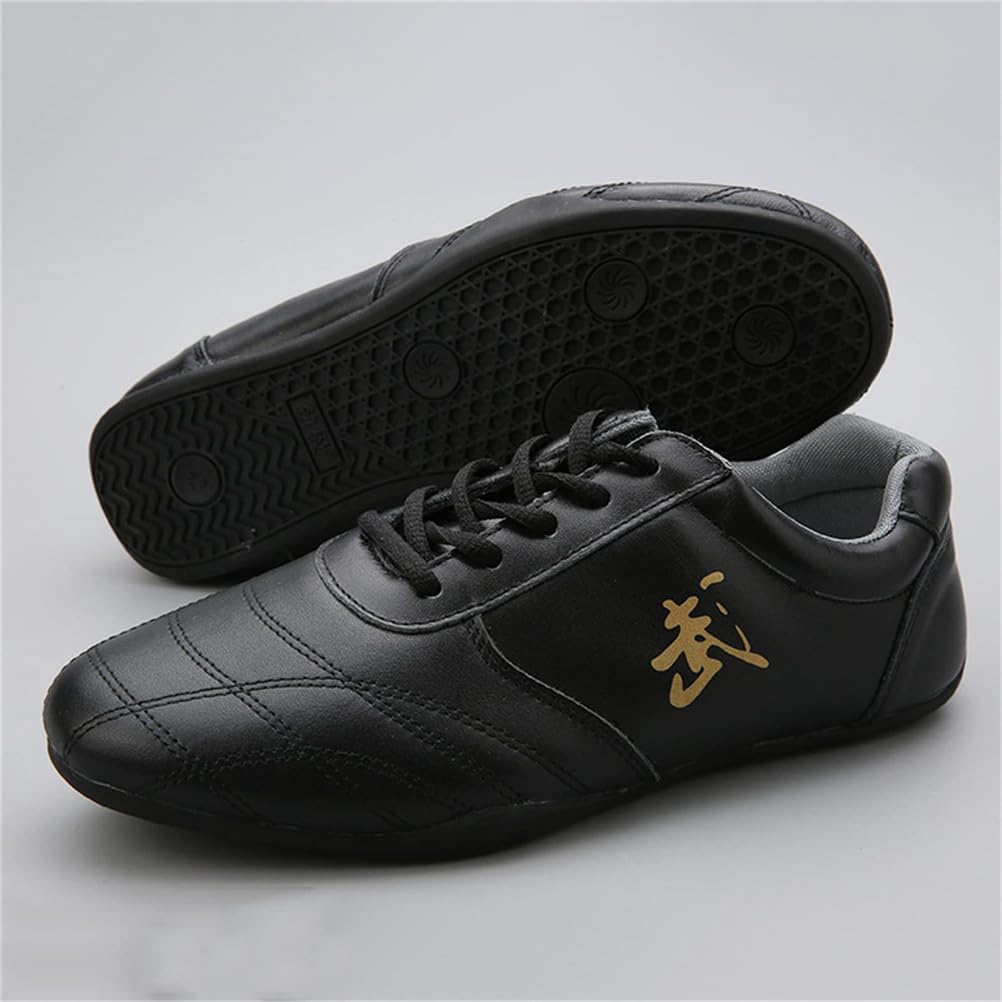 VEACAM Tai Chi Scarpe Arti Marziali, Scarpe da Ginnastica Kung Fu Wushu in Pelle per Gli Uomini delle Donne Unisex Antiscivolo Palestra Sport Allenamento Pantofola