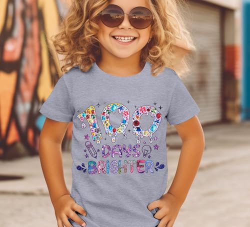 100 Days of School Shirt Girl: 100 Days Brighter Shirts Kid Cute 100th Day of School Graphic Tee Tops2