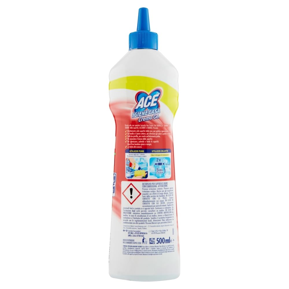 15x ACE Gel-Creme-Bleichmittel Crema Gel con Candeggina,Gelcreme mit Bleichmittel,Hausputz 500ml + Beni Culinari Kostenloser Schlüsselanhänger