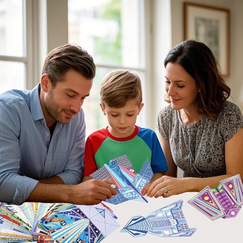 image for Xuoent Paper Airplane Kits with 16 Classic Designs, 32 Sheets of Color
