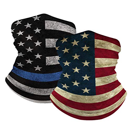 GasMo 2 Pack American US Flag Seamless Bandanas Reusable Face Neck Gaiter Covering Multifunctional Washable Balaclava Mask Scarf for Men & Women Dust Outdoor Sports