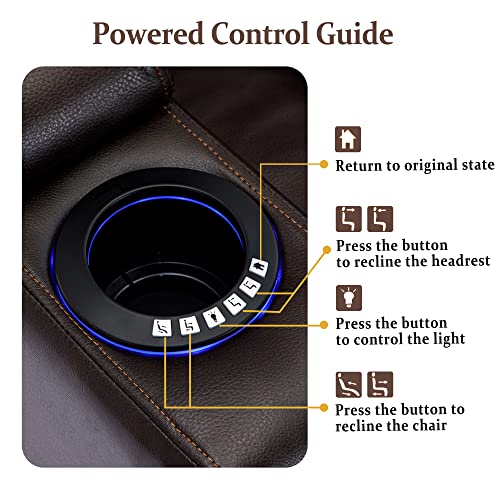 Qkff Leather Power Recliner Chair, Electric Reclining Chair With Adjustable Headrest,Hidden Arm Storage And 2 Led Lighted Cup Holders For Living Room, Home Theater (Brown) #TOP5